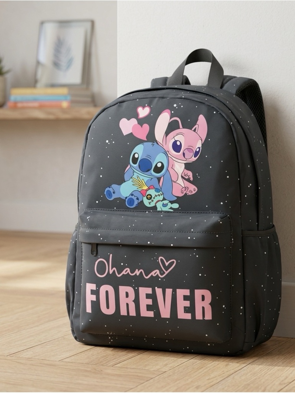 Kids Ohana Forever Grey Backpack with Pink Accents
